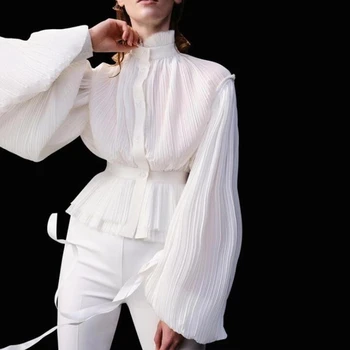 

Long Sleeve Woman Shirts Runway White Black Blouses 2020