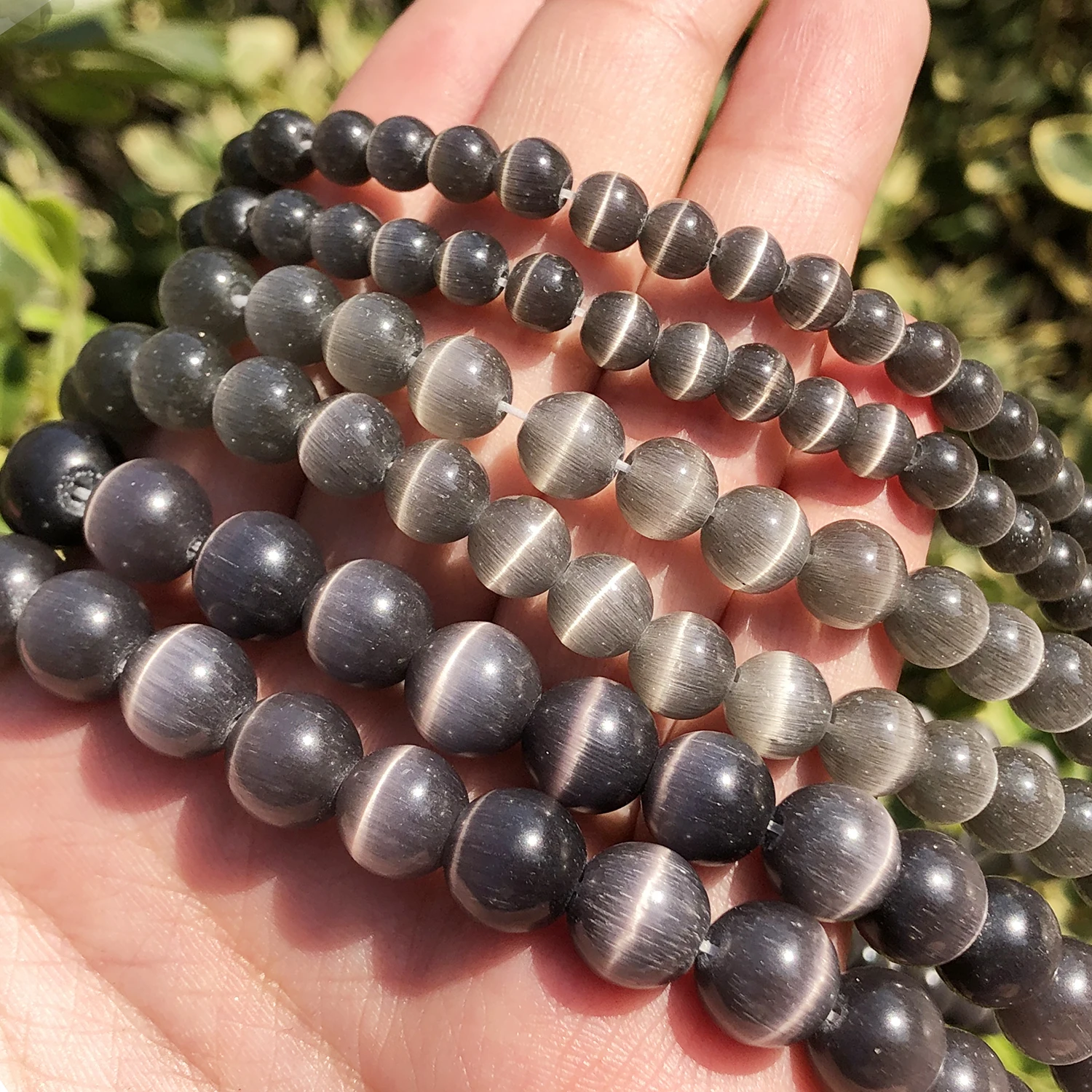 Natural Pink, White, & Blue Cat Eye Round Loose Beads for Jewelry Making - High-Quality Moonstone DIY Bracelet, 15 Strand