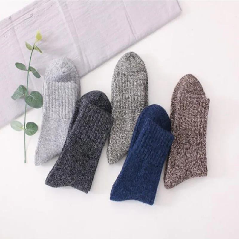 Casual Stripe Adjustable Calcetines Hombre Thick Cotton Socks Soft Men's Wool Socks 5Pairs/Lot Winter Comfortable Warm Elastic