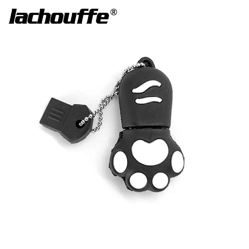 black Usb флеш-накопители с цепочкой для ключей, 64 ГБ, 128 ГБ, 8 ГБ, 16 ГБ, флеш-накопитель, 32 ГБ, USB флешка с кошачьей лапой, 4G, мультяшная флешка, USB, милые подарки - Цвет: black