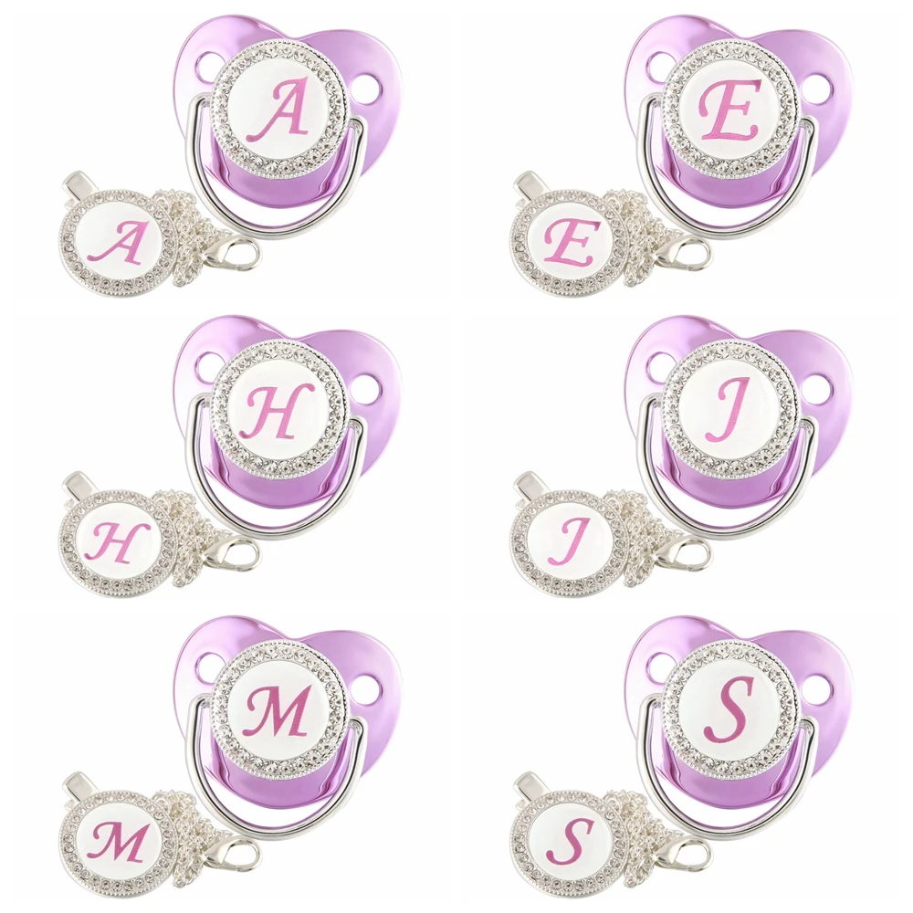 Luxury Newborn Baby Pacifier Clips Rhinestone 26 Letters Infant Teether