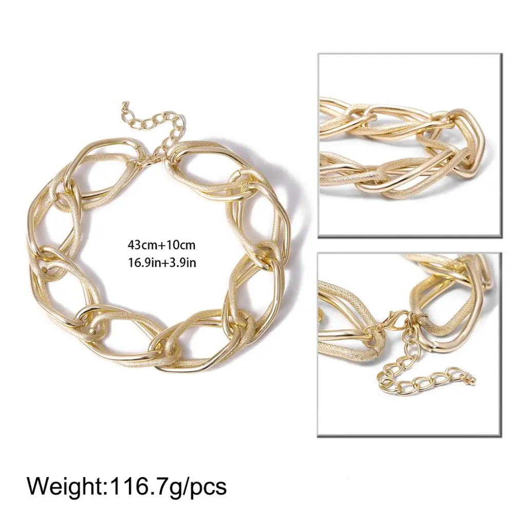 Lacteo Punk Multi Layered Golden Chain Choker Necklace Jewelry for Women Hip Hop Big Thick Chunky Clavicle Chain Charm Necklace