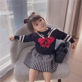 

2020 autumn and winter parent-child wear college style princess girls foreign style bow pullover kids sweater trend