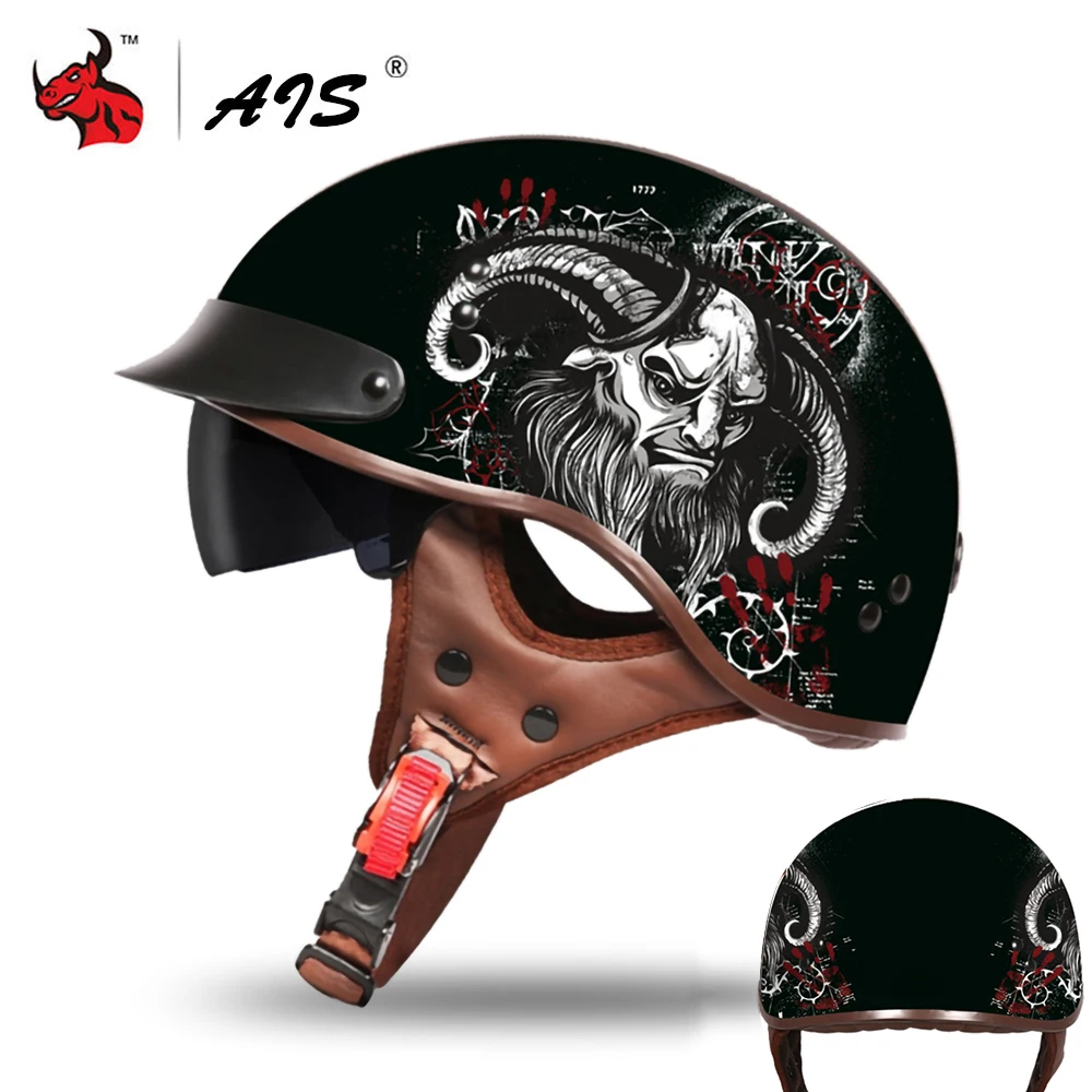 

AIS Retro Motorcycle Helmet Summer Open Face Casco Moto Men Women Scooter Moto Helmet Biker Motorbike Racing Riding Helmet