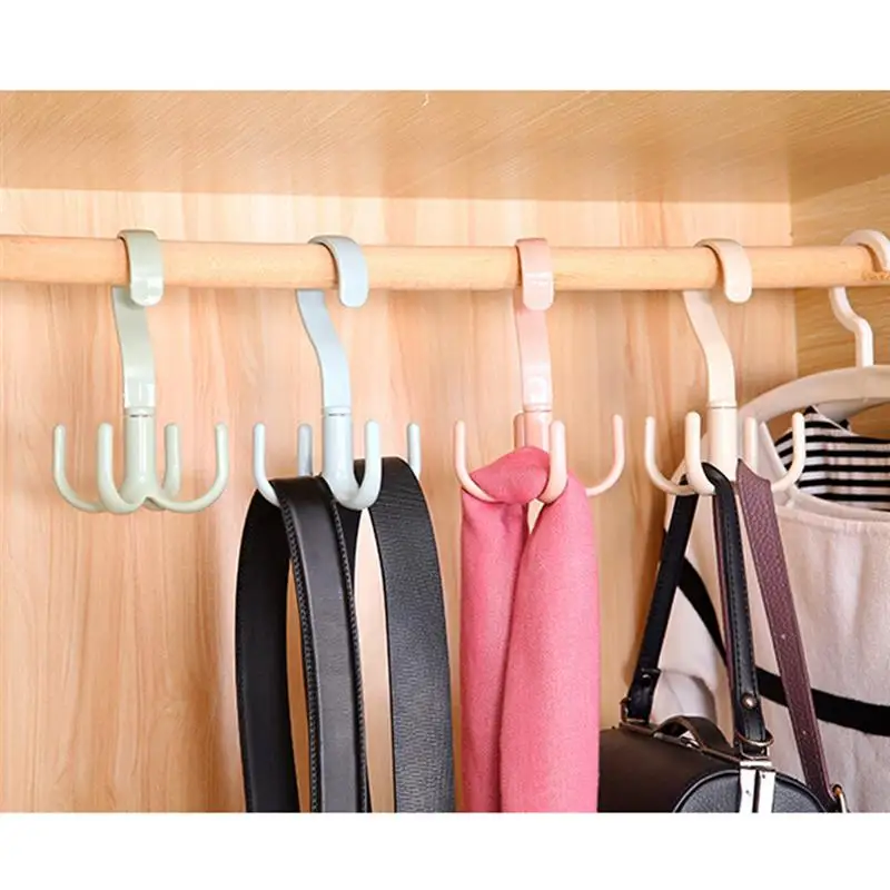 4 Pcs Four Hooks Multifunction 360 Degree Rotating Plastic Creative Towels Hanger For Scarves Belt Tie