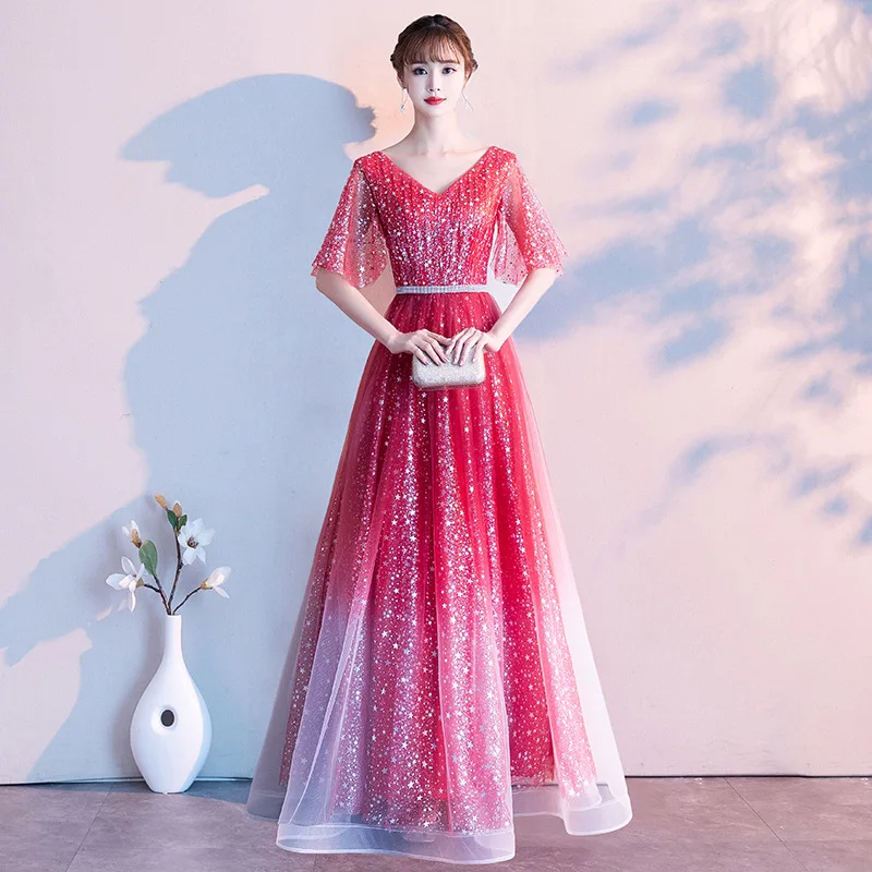 Блестками модные полной длины восточные вечерние женские Cheongsam шоу на сцене платье Qipao; элегантные туфли в стиле знаменитостей; для торжеств Платья De Festa