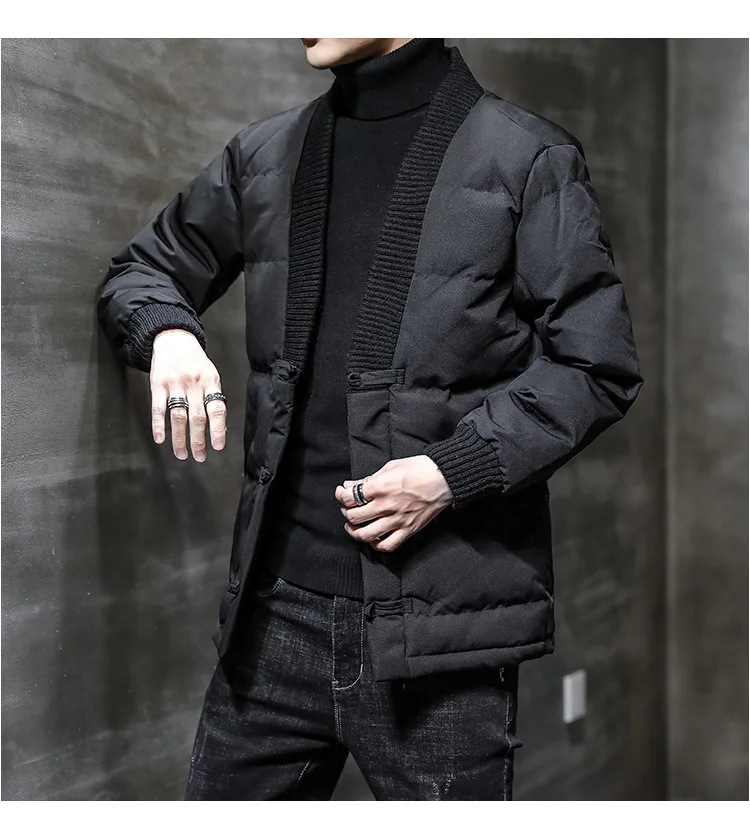Men Winter New Style Chinese-style Japanese-style Retro Frog Thick Large Size Cotton-padded Clothes down Coat Kimono Jacket
