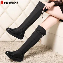 ASUMER/большой размер 35-44, новые сапоги до колена на танкетке женские теплые зимние сапоги на меху женская обувь зимние сапоги