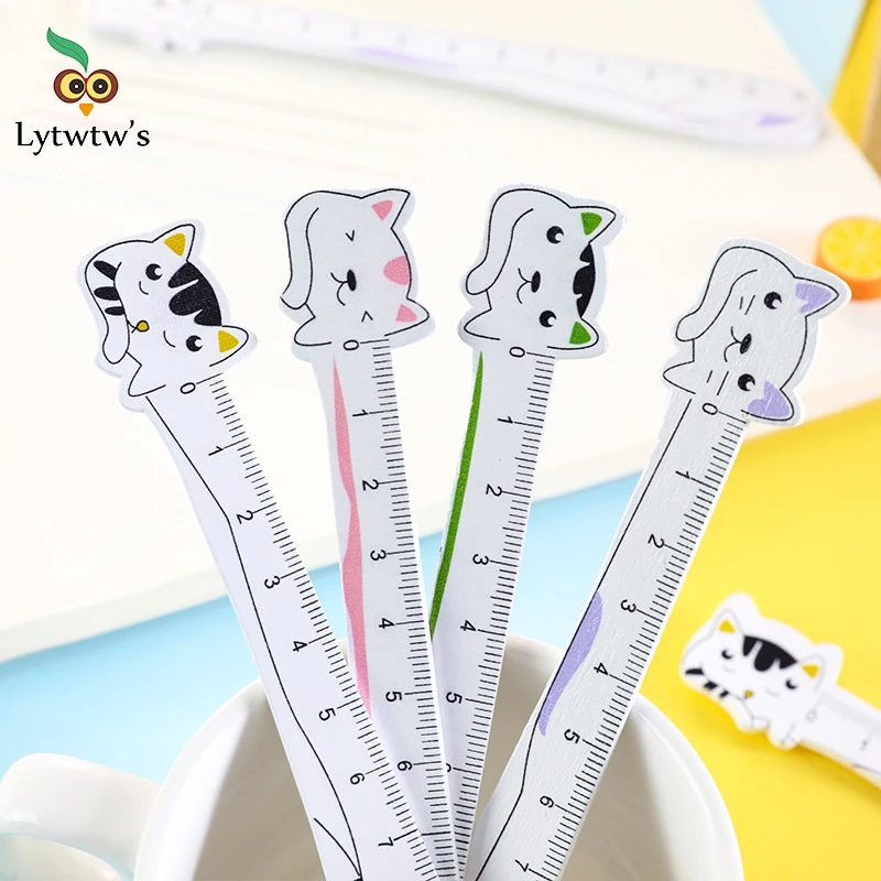 1 Pcs Lytwtw's Kawaii Accessories Cat Measuring Straight Ruler Student Gift School Office Supply Stationery Drawing Cute Kitty |
