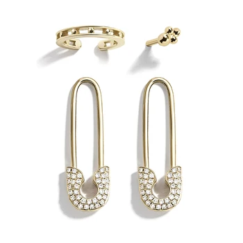 

Trendy Rhinestone Stud Earrings Unique Design Paperclip Safety Pin Earrings For Women Jewelry Gift