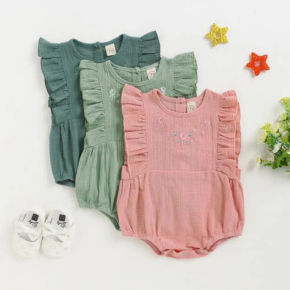 

2020 New Infant Baby Boys Girls Romper Sleeveless Ruffles Floral Bodysuit Clothes Summer Casual Outfit Clothes Onepiece
