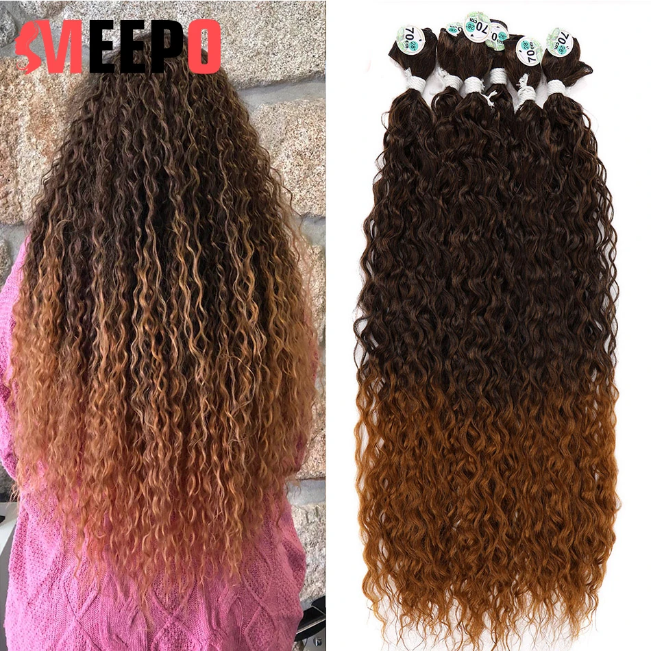 Meepo Afro Kinky Curly Synthetic Hair Bundles 70cm Super Long Curls Full Head Pure Blonde Weave Ombre Hair Extensions