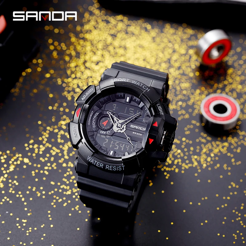 

SANDA Military Sport Watch Men Alarm Clock Cowboy Waterproof Week Display Men's Watches Denim Digital Watch relogio masculino