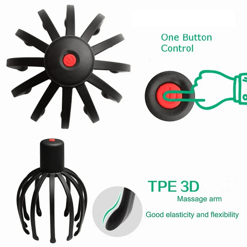 Электрический массаж головы вибрирующий осьминог голова тела Расслабляющий акупунктурный терапевтический коготь стресс-массажер скребок перезаряжаемый