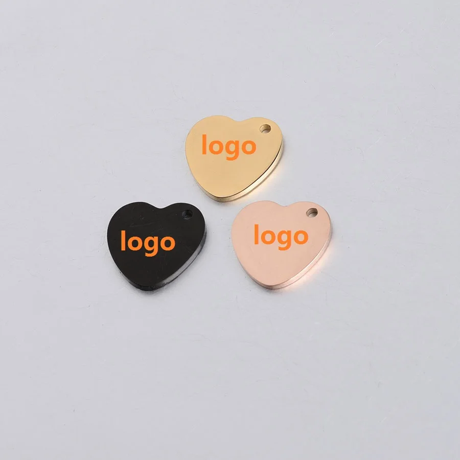 

50pcs 15*15mm Mirror Finished Stainless Steel Pendant customed logo Charm Hearts DIY Laser inscription necklace Jewelry Making