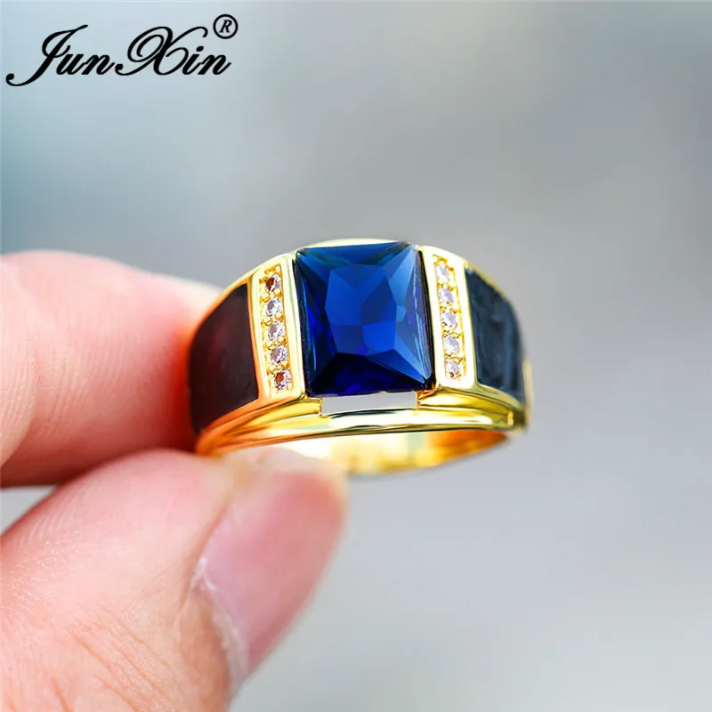 Роскошные мужские геометрические синие Каменные Свадебные кольца для мужчин и женщин кольцо из желтого золота винтажное Помолвочное кольцо Циркон мужские вечерние ювелирные изделия