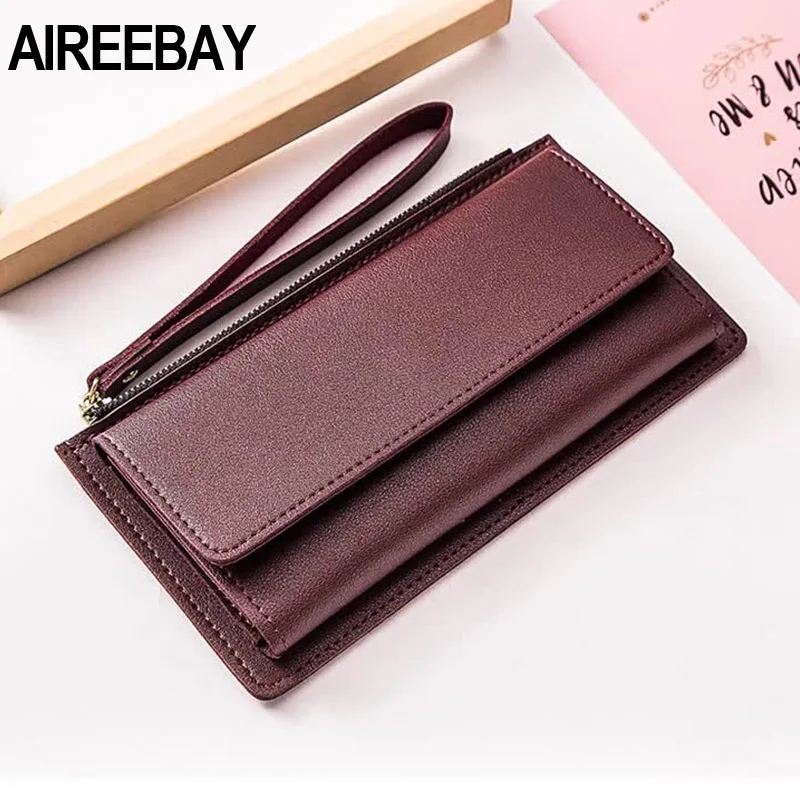 AIREEBAY, классический стиль, Женский кошелек из искусственной кожи, Длинные кошельки, мягкая застежка, большая емкость, винно-красный кошелек, кошелек для женщин
