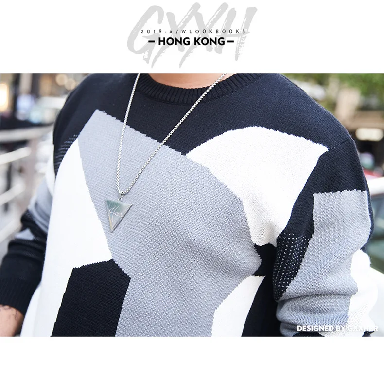 GXXH Large Men's Brand Autumn Dress Fat Guy Irregular Pattern Round Neck Loose Fit Personality Sweater Fashion Knitted Sweater