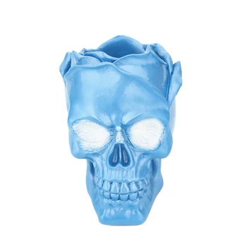 

Office Home Decoration Pen Holder Blue Rose Practical Makeup Organizer Resin Figurine Stationery Study Skull Shape Storage Box