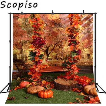 

Scopiso Halloween Photography Background Maple Leaf Autumn Landscape Pumpkin Background Newborn Baby Swing Photo Background