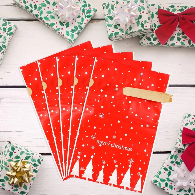 50pcs Merry Christmas Candy Bag Drawstring Bag Silk Ribbon For Birthday Wedding Party Decora Kids Gift Wrapping Supplies