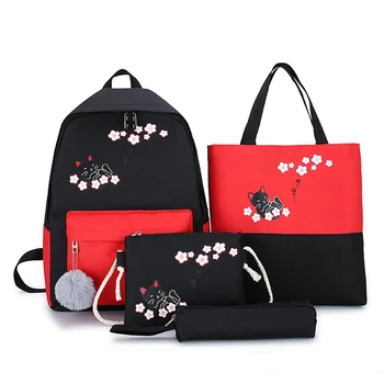 

2020 New 4Pcs/set Canvas School Bag For Teenagers Girls Student High Quality Women Travel School Backpacks Female Book Bags