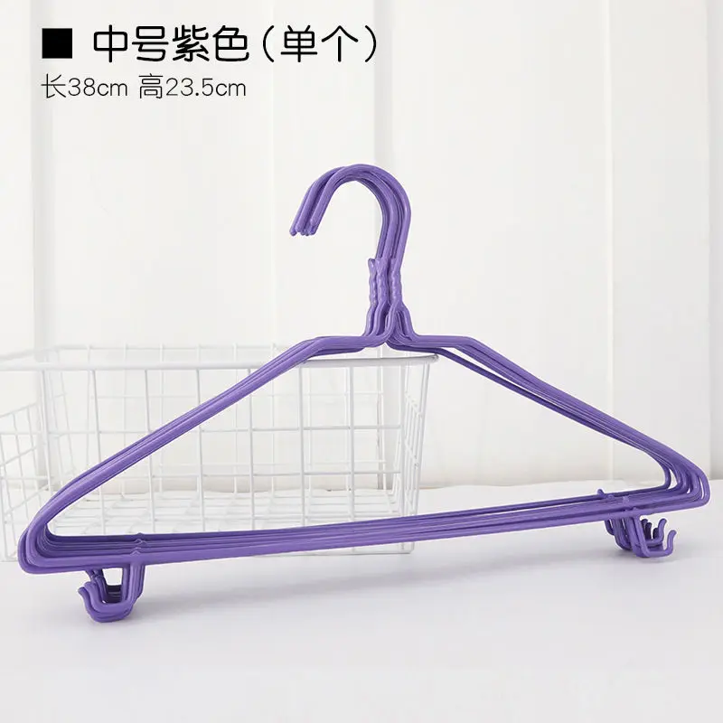10PCs Stainless Steel Clothes Hanger Non-Slip Children Coat Trousers Pants Drying Rack with hook Wardrobe Laundry Storage Holder - Цвет: purple M