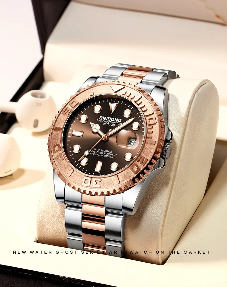 BINBOND Top Brand Luxury Fashion Men Watches Luminous Calendar Waterproof Stainless Steel Watch Quartz Business Wristwatch