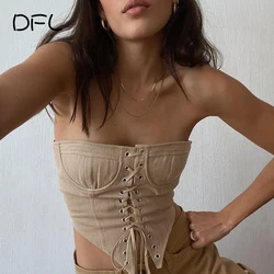 DLFlifes Bandage Strapless Women's Corsets Sleeveless Backless One Color Solid Sexy Fashion Woman Blouses Corset Spring 2022 New