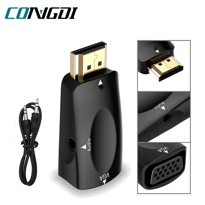 HDMI-совместимый преобразователь VGA с аудиокабелем 3 5 мм штекер к Famale HD 1080P адаптер