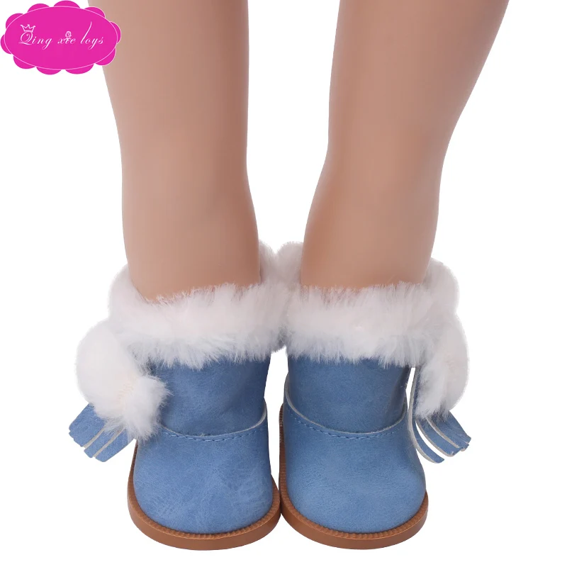 18 дюймовая кукольная обувь для девочек; зимние сапоги; меховые сапоги; американская обувь для новорожденных; детские игрушки; размер 43 см; Детские куклы; s151 - Цвет: Синий