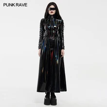 PUNK RAVE Women's Rococo Laser Bright Long Coat Rococo Punk Handsome Novelty High Neck Stage Performance Party Club Jackets