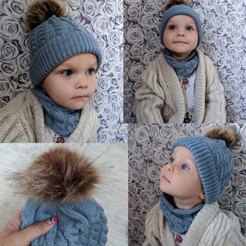 REAKIDS 2 шт./компл., подходит для новорожденных, детские зимние шапки+ шарф, костюм вязаная шляпа теплая шапка с помпоном Универсальная крышка для мальчиков и девочек