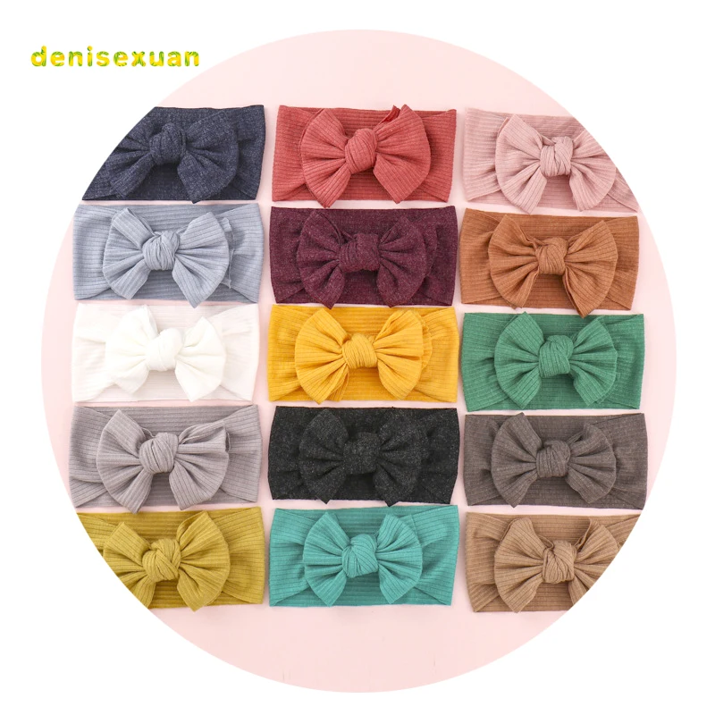 

2020 New Braid Nylon Bow Headbands,vertical grain Solid Wide Nylon Headbands Turban, Baby Girls Head Wrap Hair Accessories