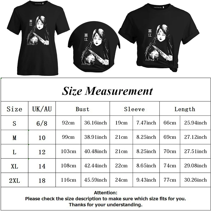 JUNJI ITO Tshirt Women Tomie Printed Horror Manga Uzumaki Anime Tees evangelion akira shintaro kago
