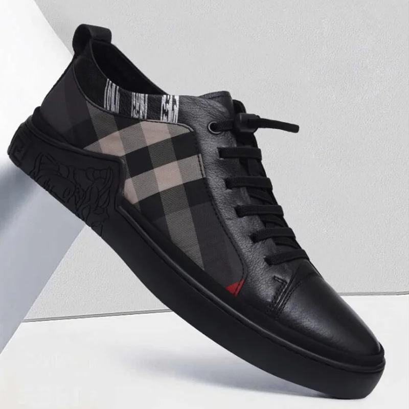 

The new high quality 2020 black men's fashion business age season low help shoes lace-up shoes leisure grid cloth shoes