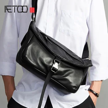 

AETOO Leather slant bag, men's functional trend one-shoulder bag, men's head leather postman bag
