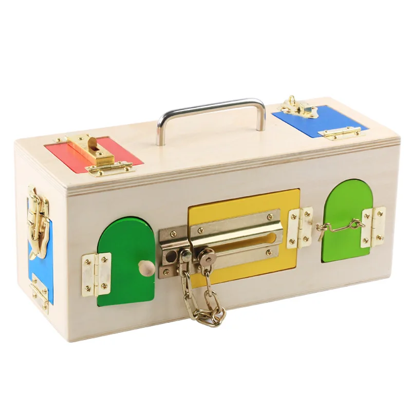 New Wooden Baby Toys Montessori Colorful Lock Box Early Educational