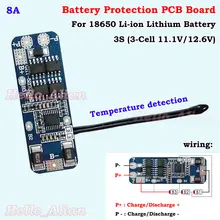 

8A 11.1V 3S Cell Li-ion 18650 Lithium Battery BMS Circuit PCB Protection Board With temperature control protection