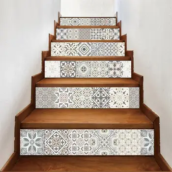 

6pcs/set 3D Mandala Flower Staircase Stair Riser Floor Sticker Self Adhesive DIY Stairway Waterproof PVC Wall Decal Home Decor