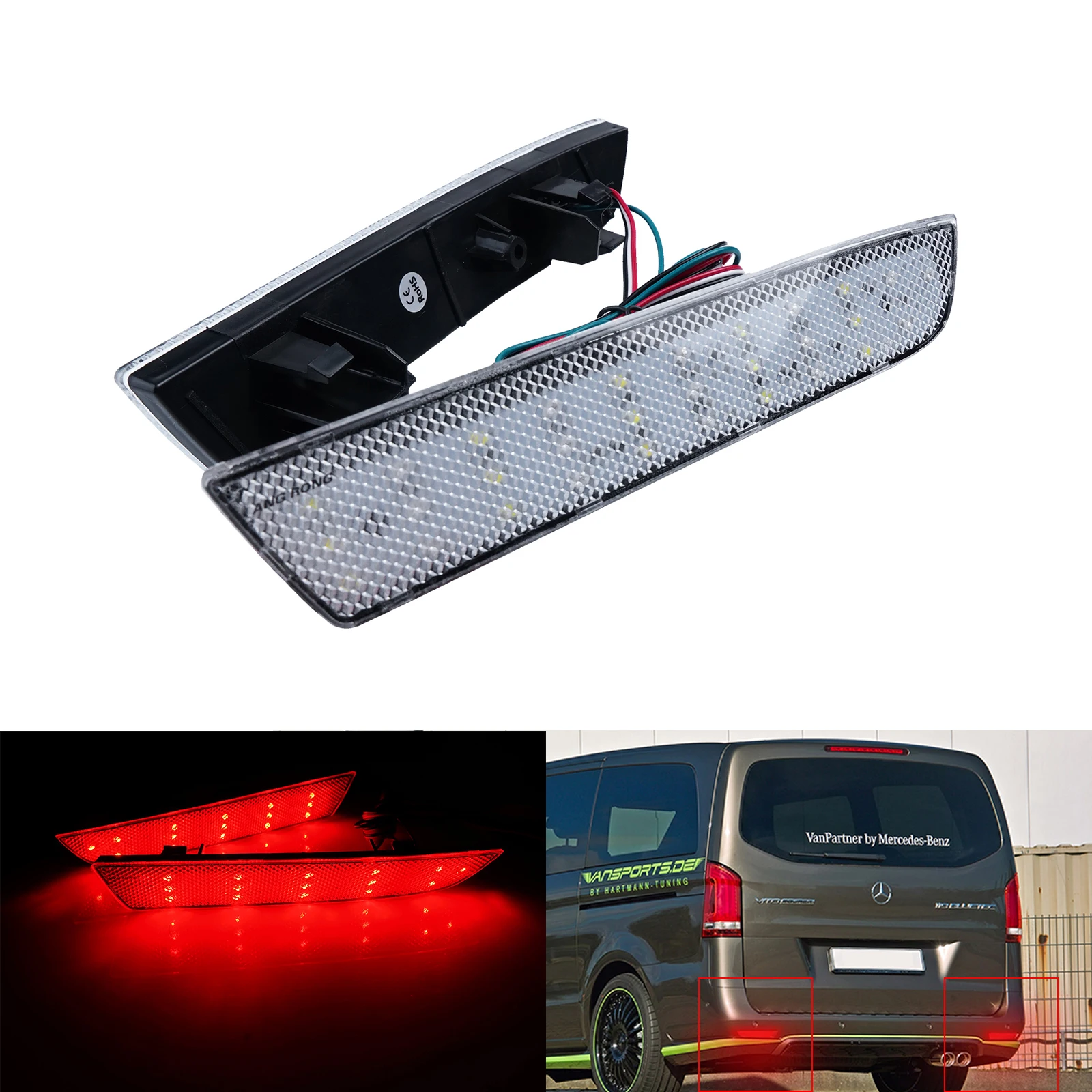 ANGRONG Clear Lens LED Rear Bumper Reflector Brake Light L&ampR For Mercedes-Benz W447 2014-19 |