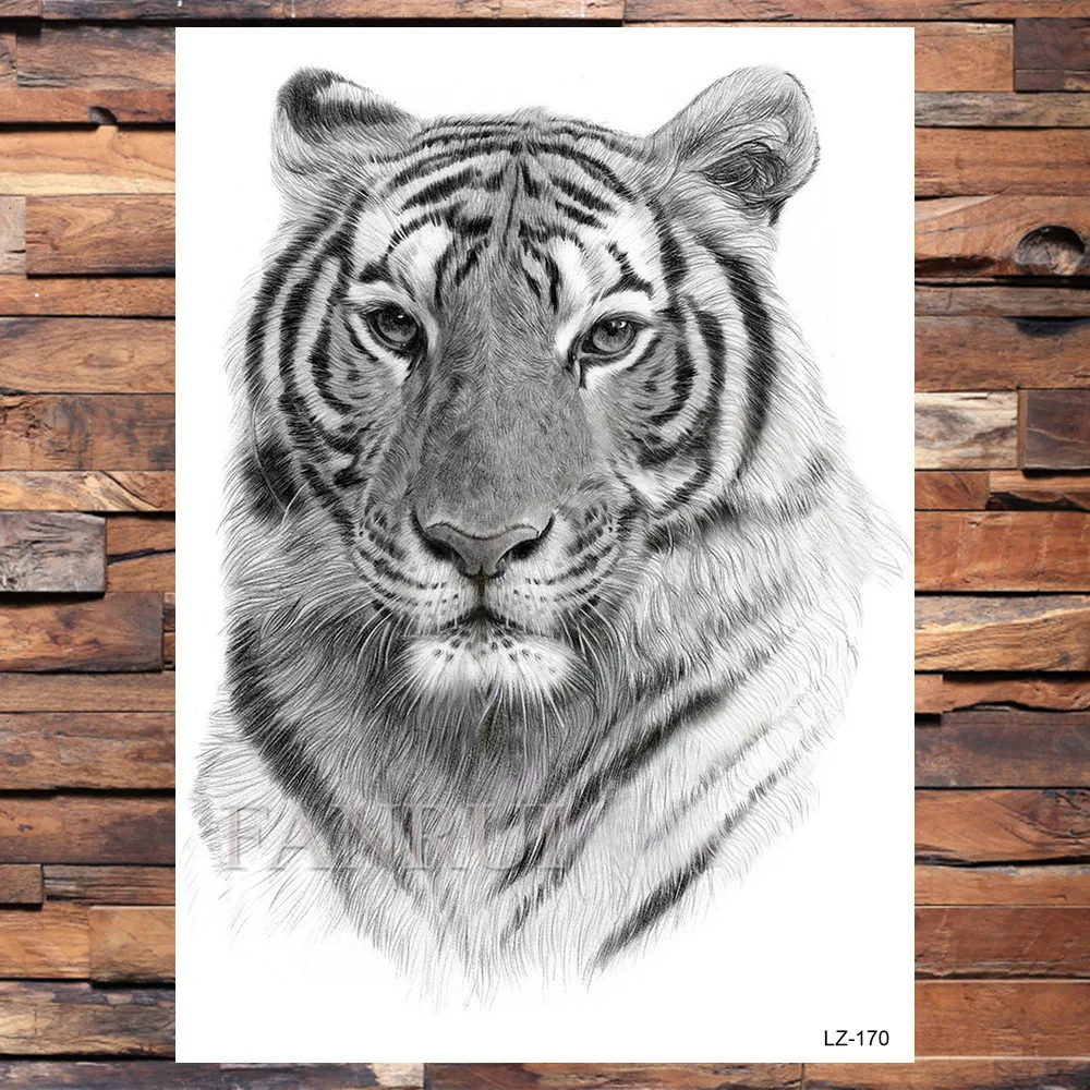 ALZ170 Большая временная татуировка Tigerish Tiger, наклейка для мужчин и женщин, боди-арт, тату, король зверей, хна, водостойкие поддельные татуировки, наклейка - Цвет: ALZ170