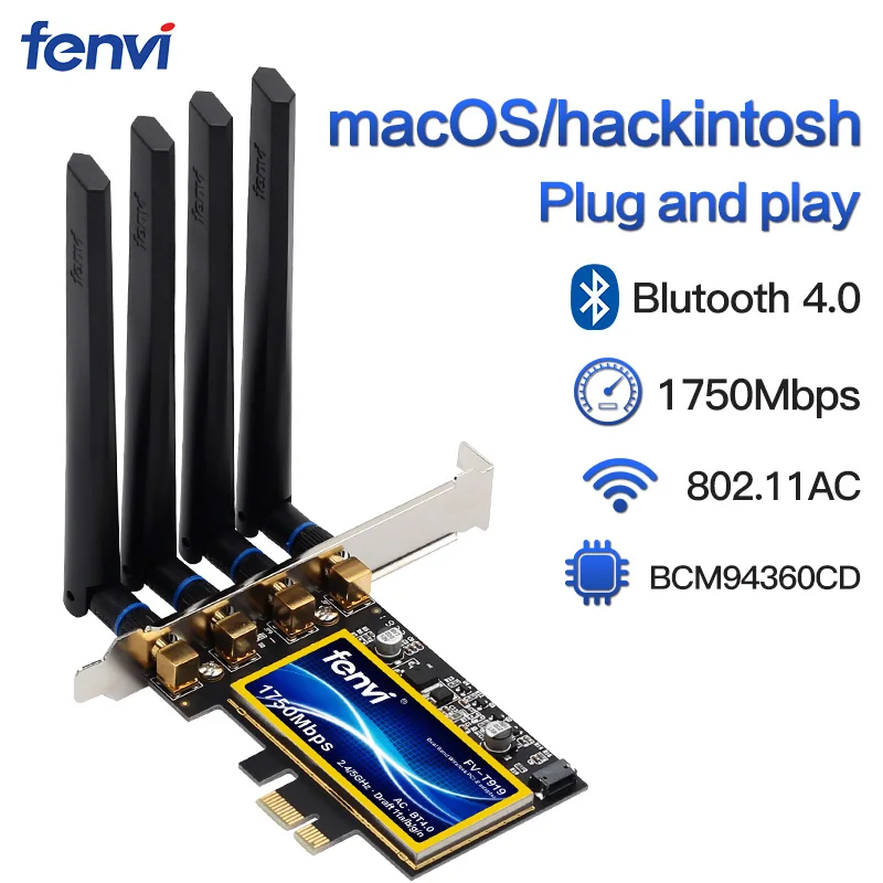FV-T919 1750Mbps Рабочий стол двухдиапазонный 802.11ac Broadcom BCM94360 беспроводной-AC WiFi Bluetooth 4,0 PCI-E адаптер для Mac/Hackintosh/Windows - Color: FV-T919 1750Mbps