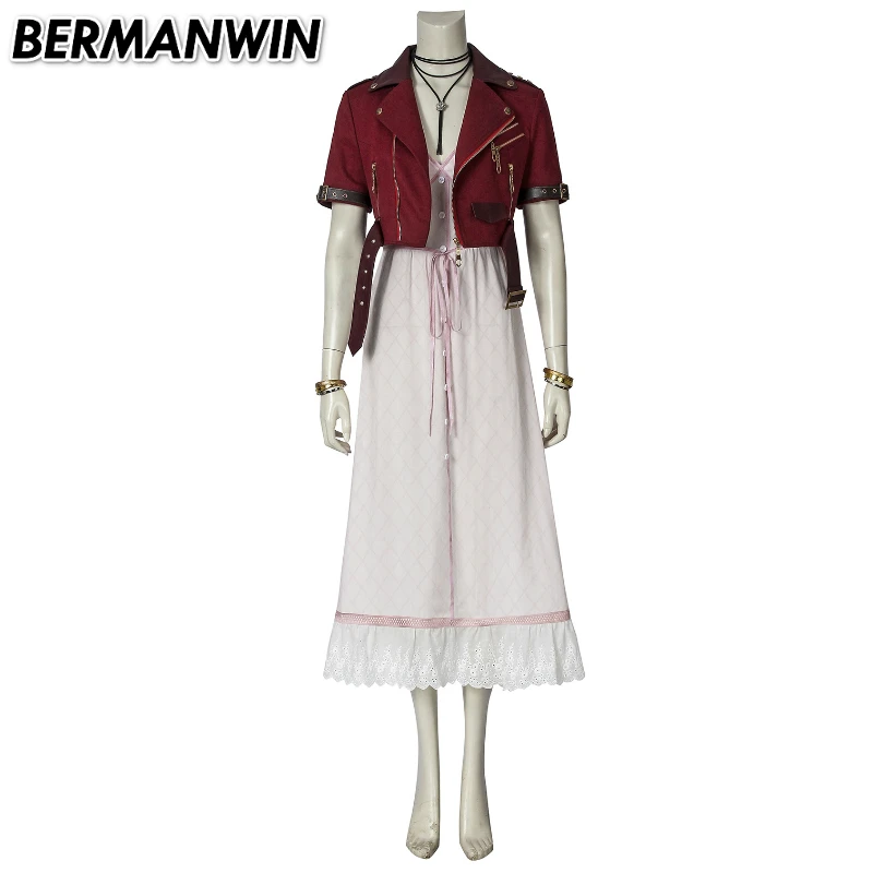 BERMANWIN PS4 игра Final Fantasy VII костюм FFVII FF7 Aerith Gainsborough Косплей куртка платье на Хэллоуин для взрослых наряд костюм