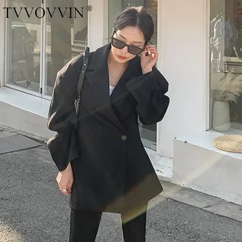 

TVVOVVIN 2020 New Spring Summer Suit Collar Solid Color Long Sleeve Sing Button Blazer Women Vintage Loose Wild Coat Tide PD911