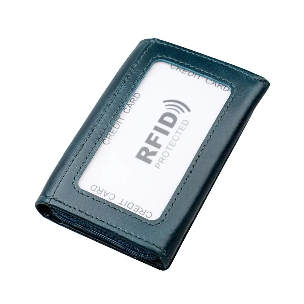 Дорожный кошелек, держатель для карт, RFID органайзер, Чехол для карт, Money IDs, три раза, многофункциональная сумка для хранения из натуральной кожи с застежкой - Цвет: Blue