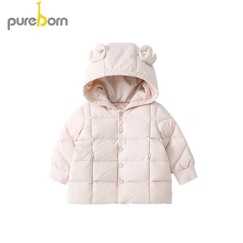 Pureborn/стеганая куртка для маленьких девочек розовое пальто с капюшоном детская