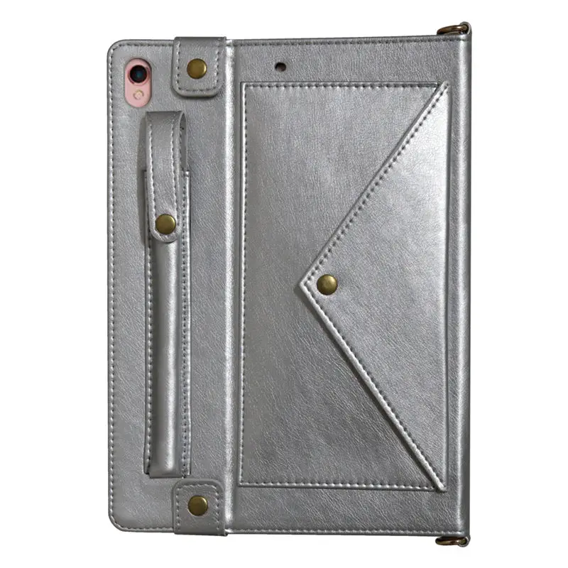 Для iPad Pro 11 дюймов чехол ремень через плечо сумка дизайнерский кожаный чехол держатель ручки для карточек модный бизнес для мужчин женщин легко носить с собой - Цвет: Серебристый