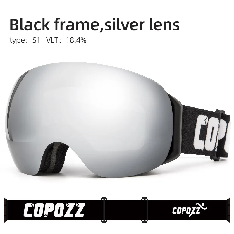 black frame silver COP0ZZ лыжные очки безрамные двухслойные UV400 Анти-туман большая Лыжная маска для мужчин и женщин уличные лыжные и сноубордические очки - Цвет: black frame silver