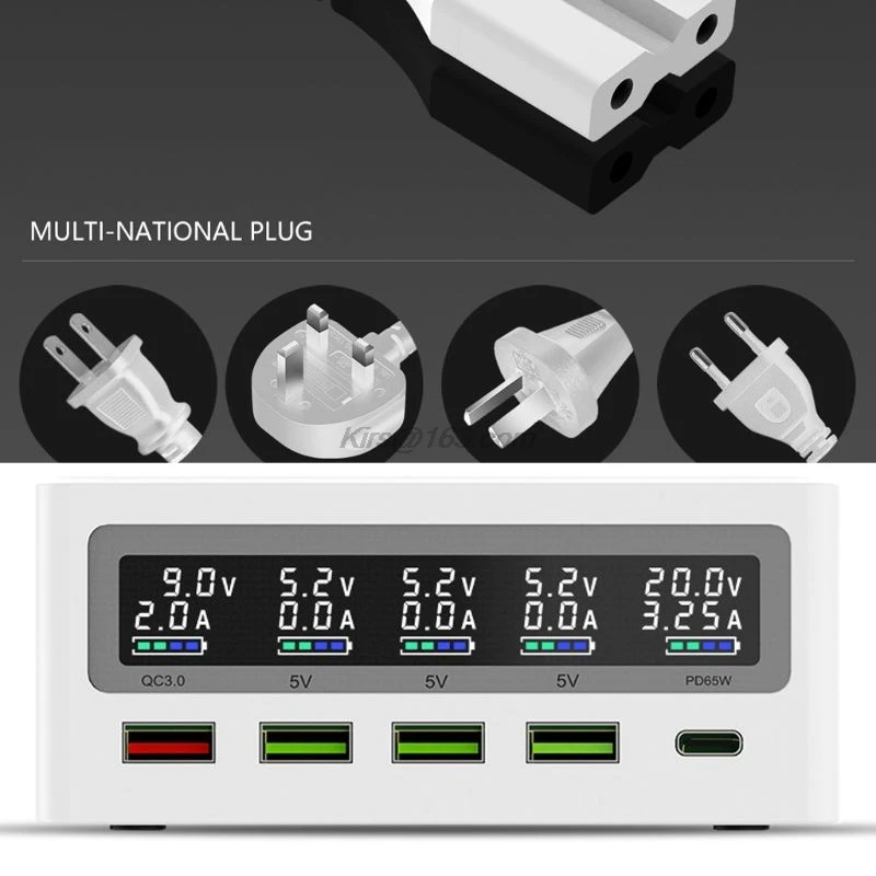 5-Port QC3.0 USB Type C PD 65W Power Adapter Qi Wireless Charger Cellphone Fast Charger Station For Laptop Mobile Phone 5-Port QC3.0 USB Type C PD 65W Power Adapter Qi Wireless Charger Cellphone Fast Charger Station For Laptop Mobile Phone